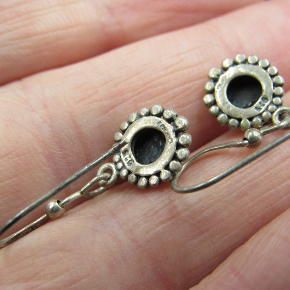 Sterling Small Black Material Rustic Earrings - image 4